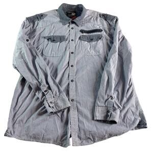 Ecko Unltd Button Up Shirt Mens 3XL Blue Stripe Snap Front Military Utility Big